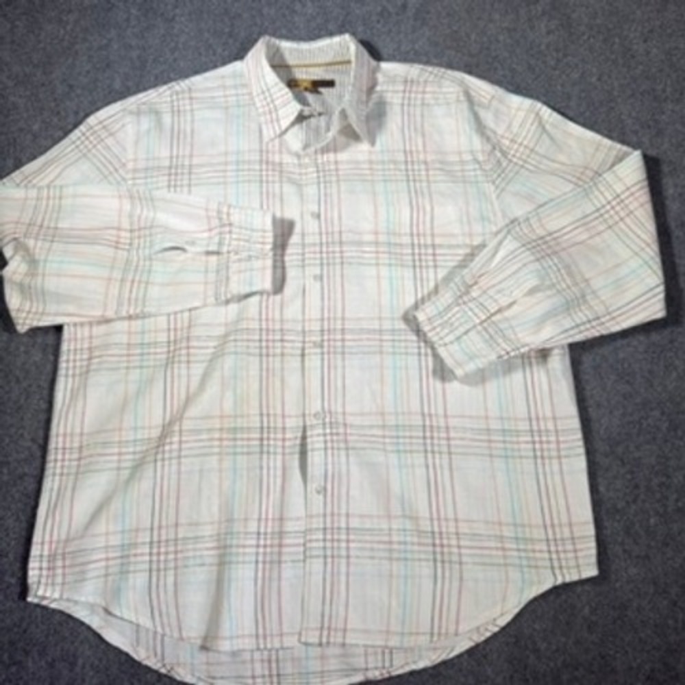 Territory Reserve Plaid Button Down Shirt Mens XL White Multicolor